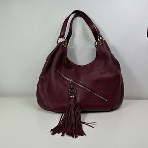 MICHAEL KORS Leather Maroon Charm Tassel Large Hobo Sac Purse Bag